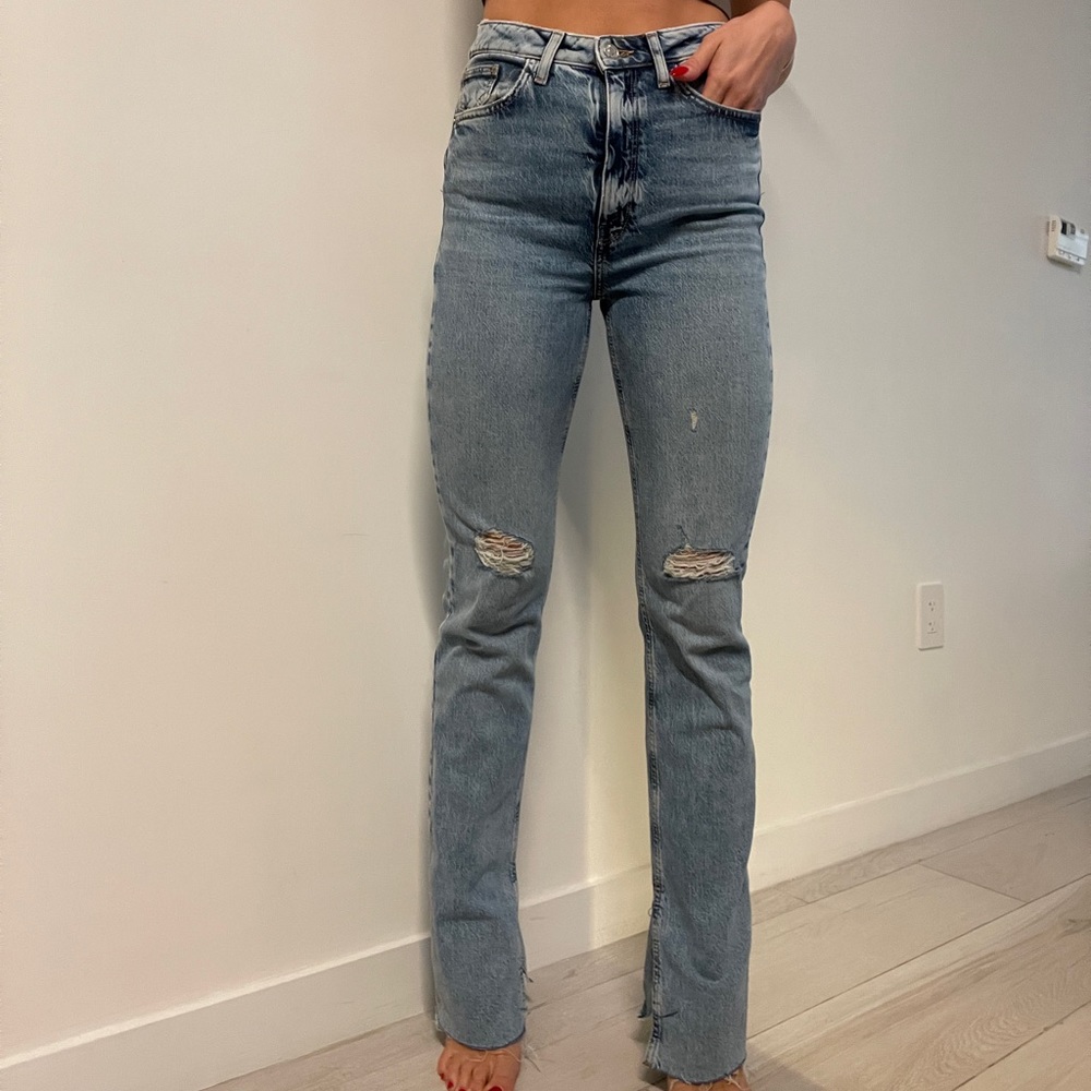 ZARA ripped bootcut jeans with slit